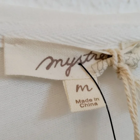 EMPIRE WAIST NWT Mini Dress Cream Off-White Babydoll Boho Tunic Mystree Medium - Picture 5 of 9